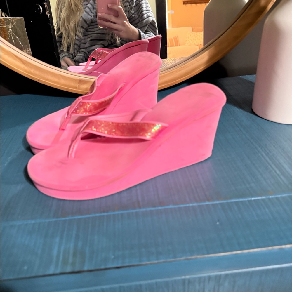 Victoria's Secret Pink Glitter Wedge Sandals